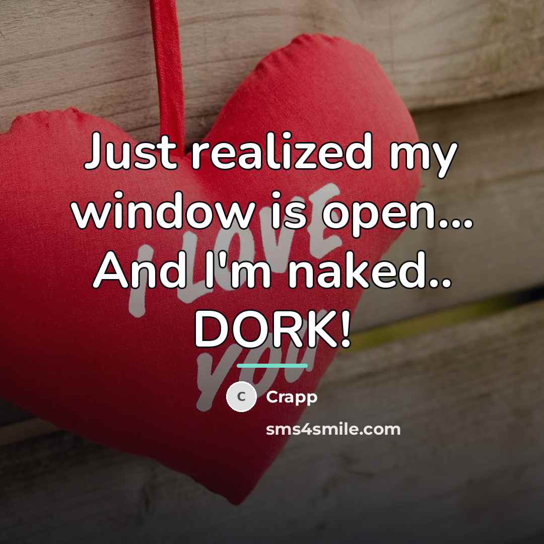 “Just realized my window is open... And I'm naked.. DORK!…” quote by Crapp