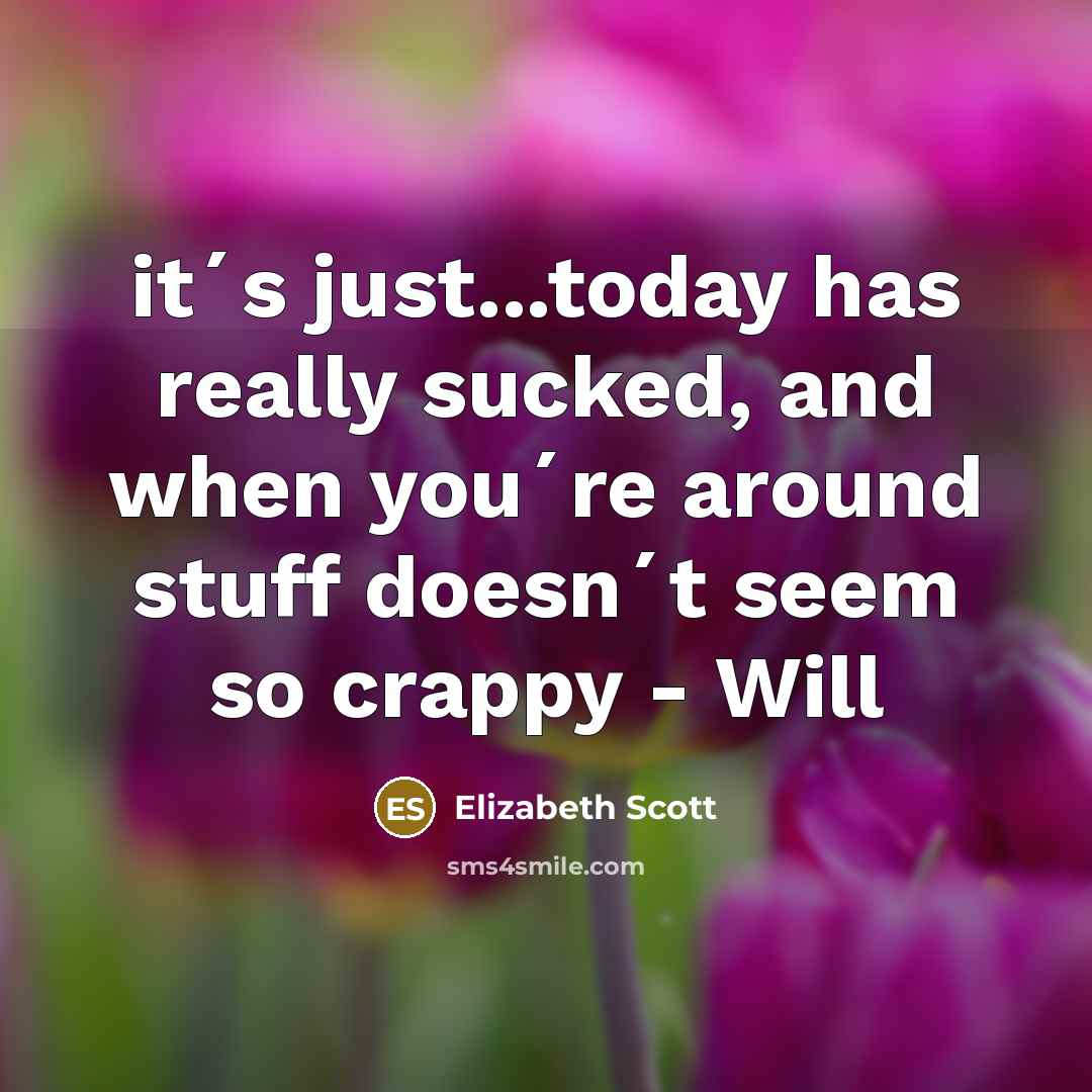 “it´s just...today has really sucked, and when you´re around stuff doesn´t seem so crappy - Will” quote by Elizabeth Scott