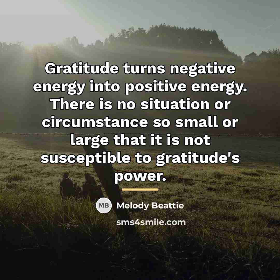 “Gratitude turns negative energy into positive energy. There is no…” quote by Melody Beattie