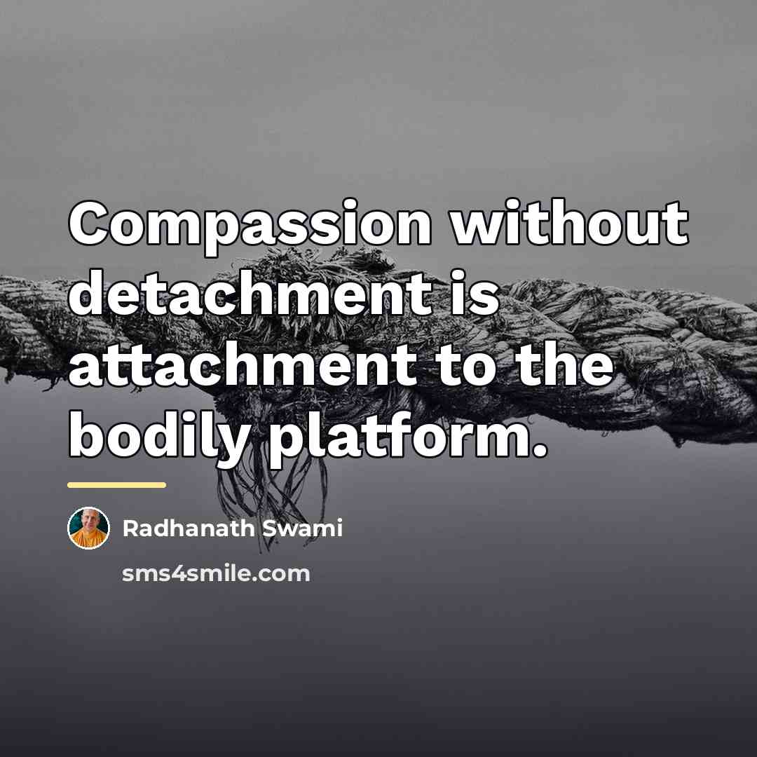 “Compassion without detachment is attachment to the bodily platform.…” quote by Radhanath Swami