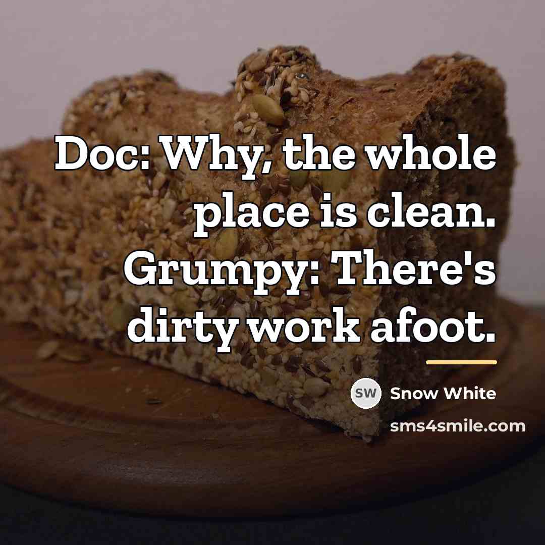 “Doc: Why, the whole place is clean. Grumpy: There's dirty…” quote by Snow White