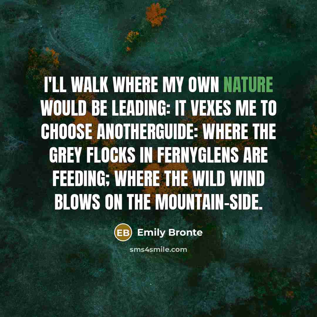 “I'll walk where my own nature would be leading: It…” quote by Emily Brontë