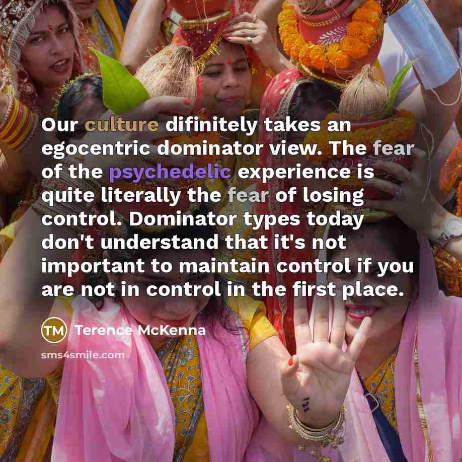 “Our culture difinitely takes an egocentric dominator view. The fear…” quote by Terence McKenna