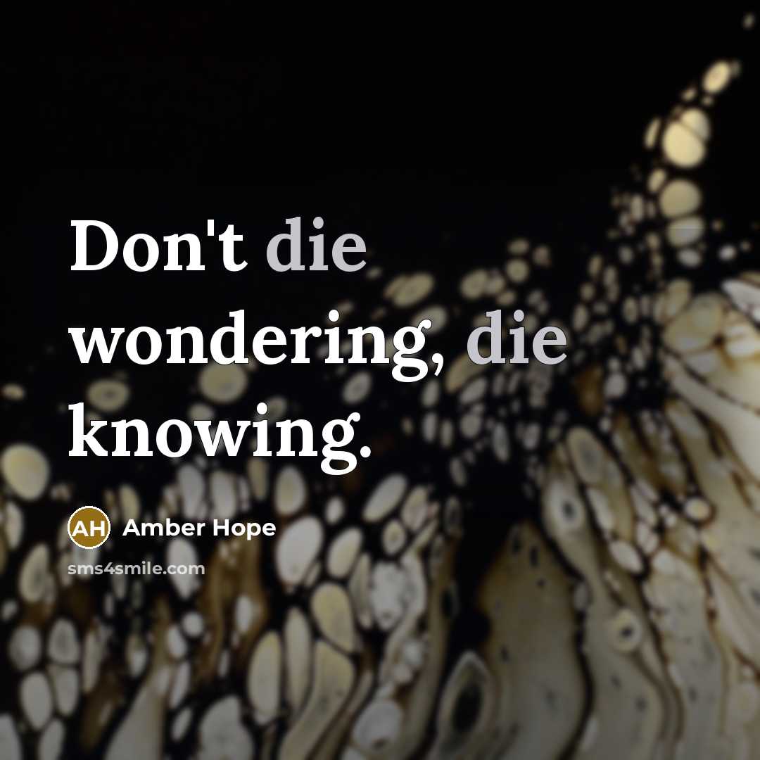 “Don't die wondering, die knowing.…” quote by Amber Hope