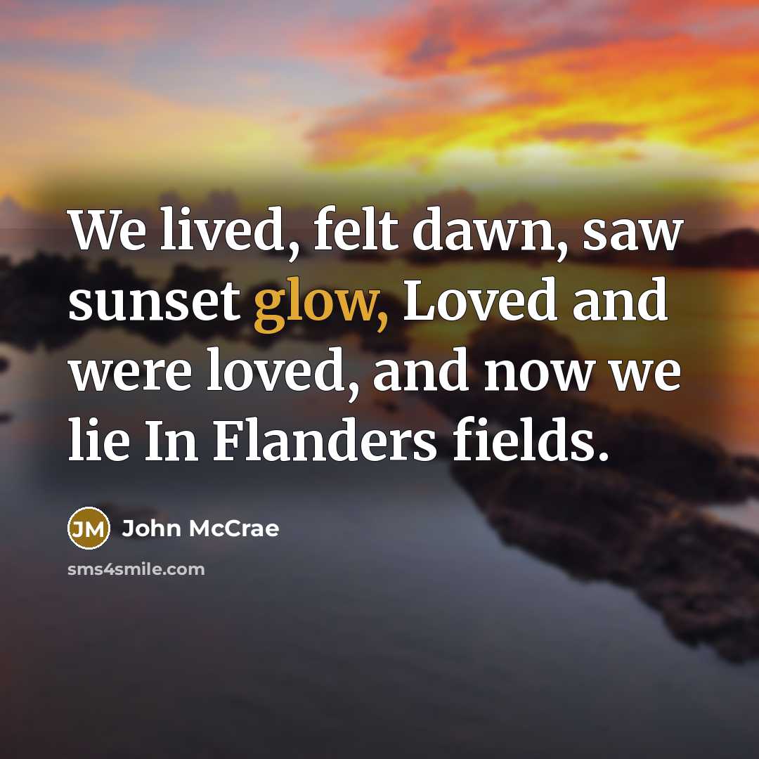 “We lived, felt dawn, saw sunset glow, Loved and were…” quote by John McCrae