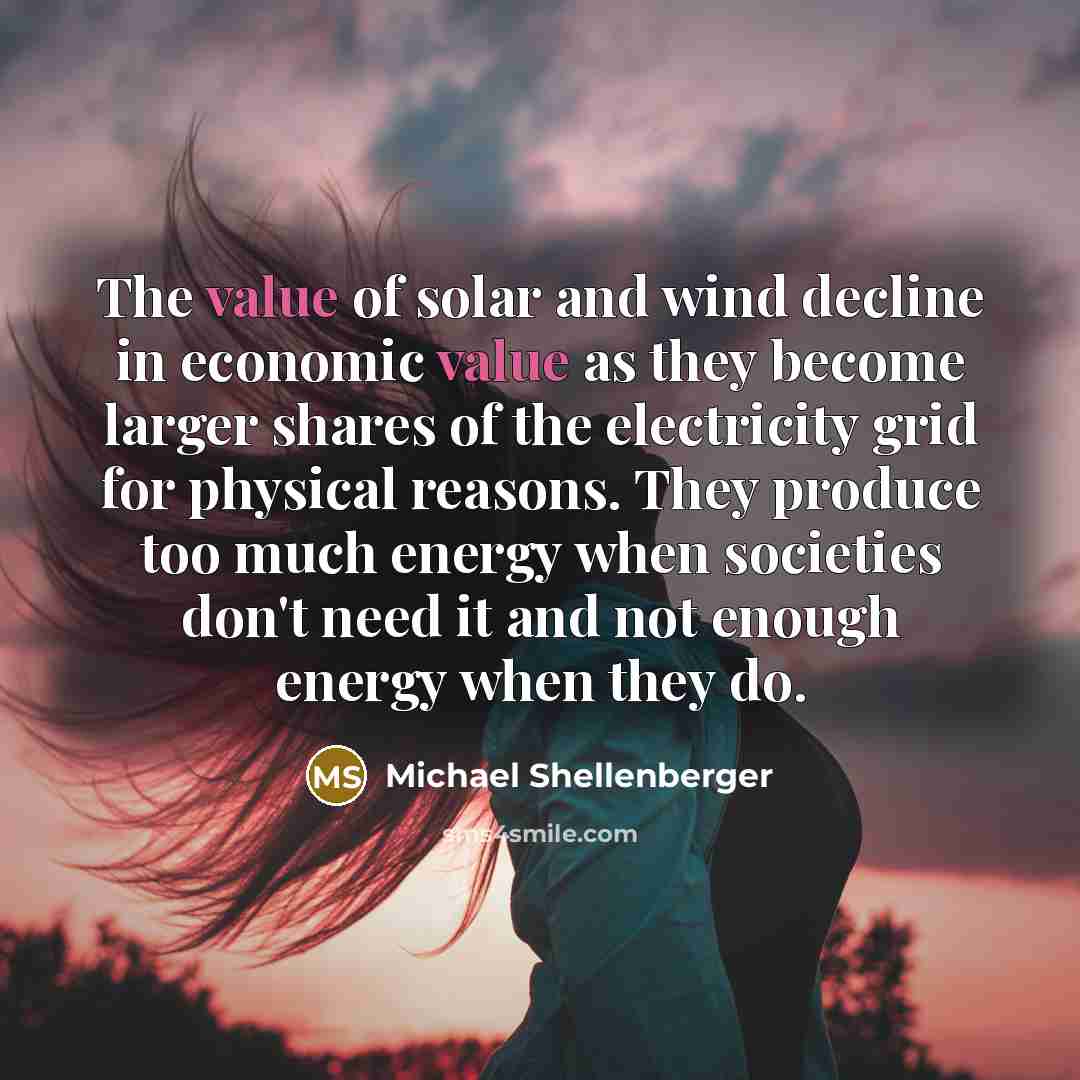 “The value of solar and wind decline in economic value…” quote by Michael Shellenberger