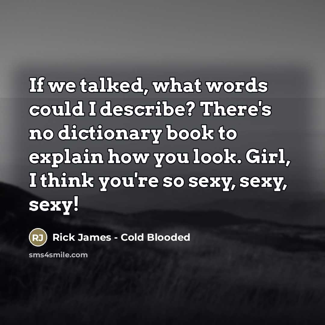 “If we talked, what words could I describe? There's no dictionary book to explain how you look. Girl, I think you're so sexy, sexy, sexy!” quote by Rick James - Cold Blooded