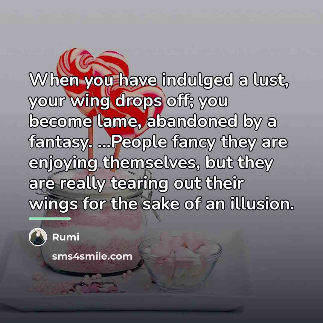 “When you have indulged a lust, your wing drops off;…” quote by Rumi