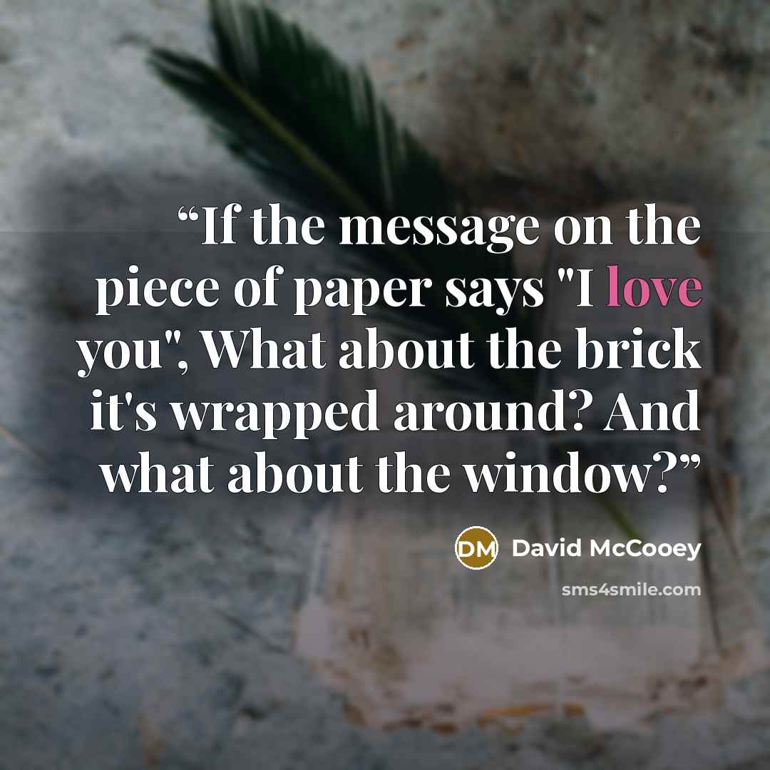 “If the message on the piece of paper says "I love you", What about the brick it's wrapped around? And what about the window?” quote by David McCooey