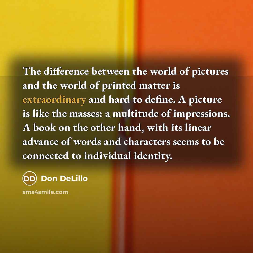 “The difference between the world of pictures and the world…” quote by Don DeLillo