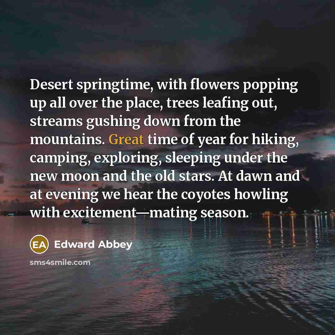 “Desert springtime, with flowers popping up all over the place,…” quote by Edward Abbey