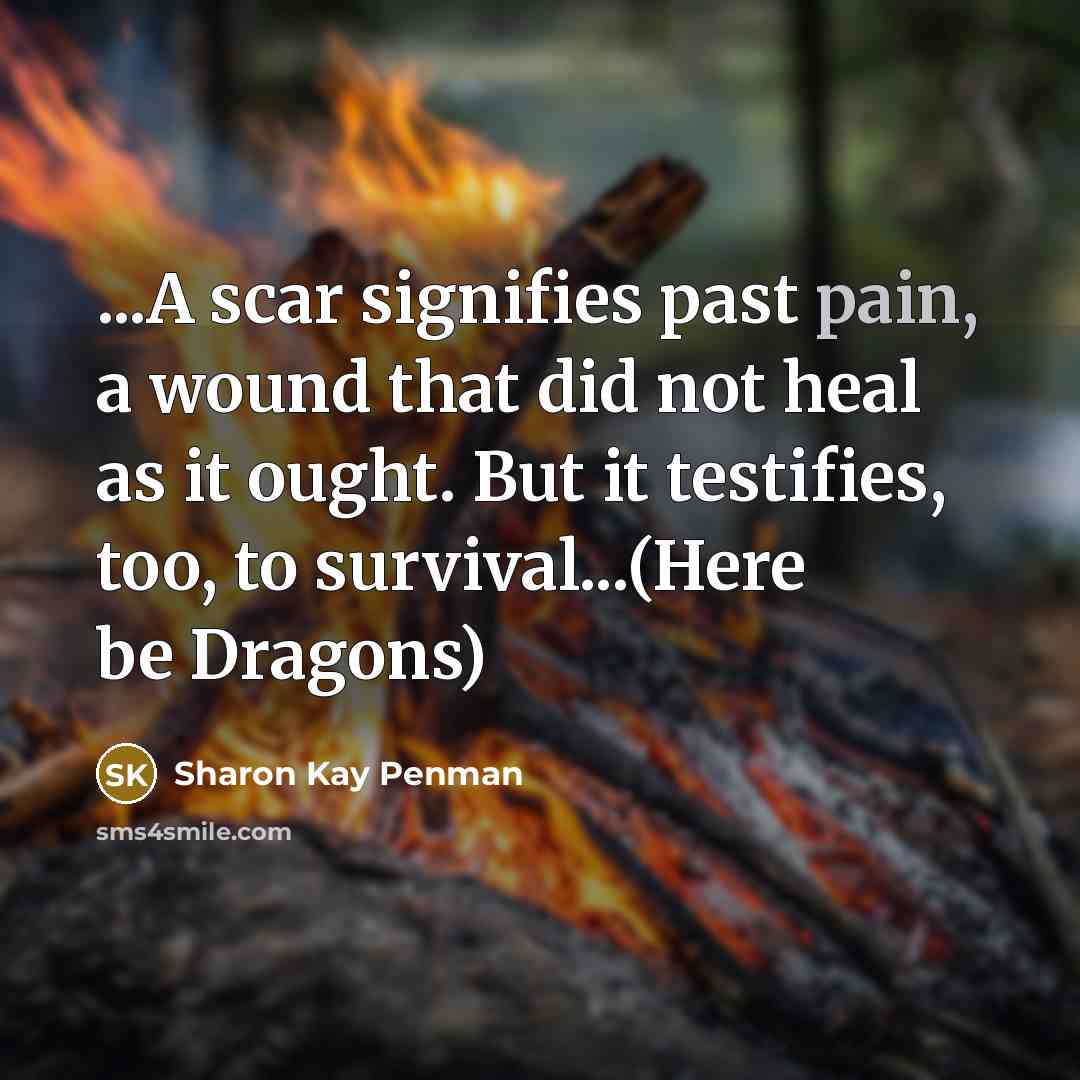 “...A scar signifies past pain, a wound that did not…” quote by Sharon Kay Penman