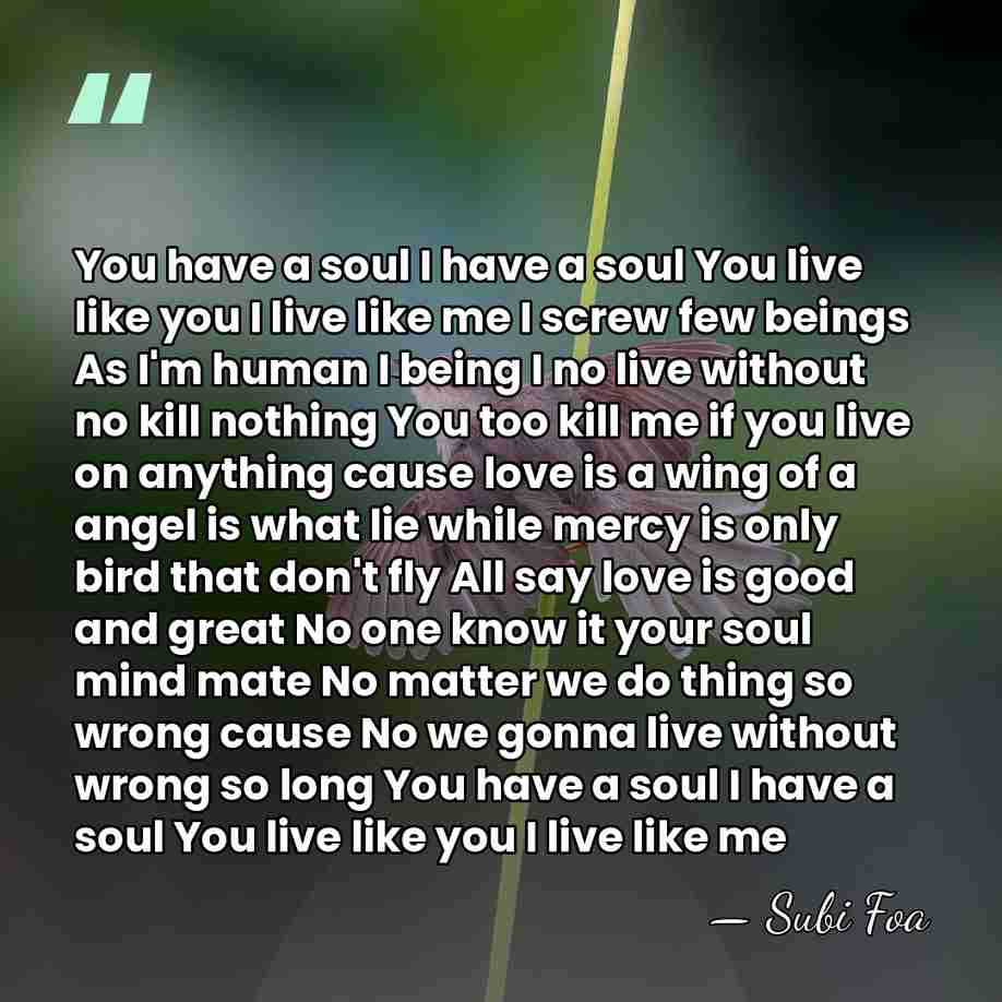 You have a soul I have a soul You live like you&hellip; - Subi Foa