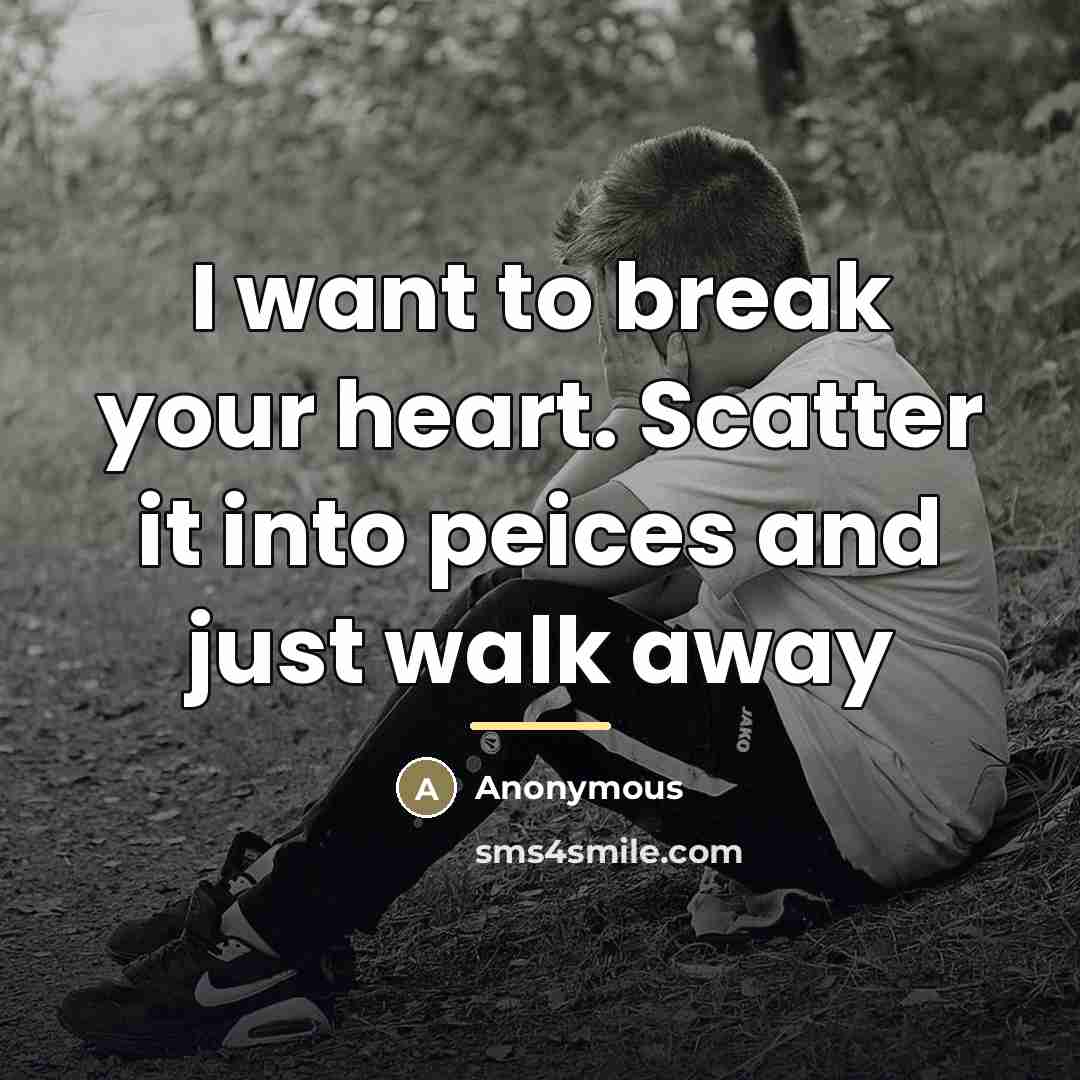 “I want to break your heart. Scatter it into peices…” quote by Anonymous