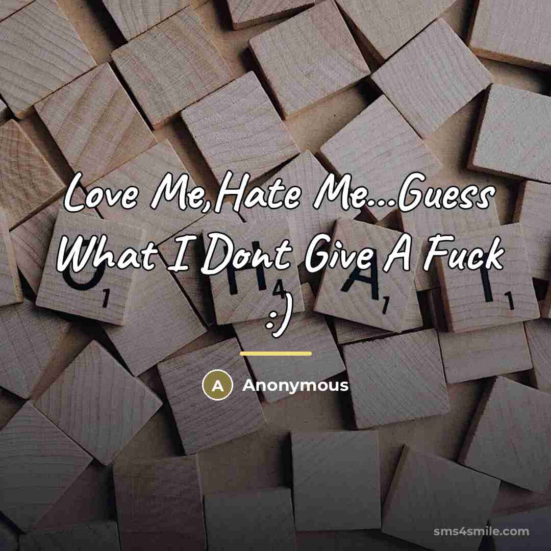 “Love Me,Hate Me...Guess What I Dont Give A Fuck :)…” quote by Anonymous