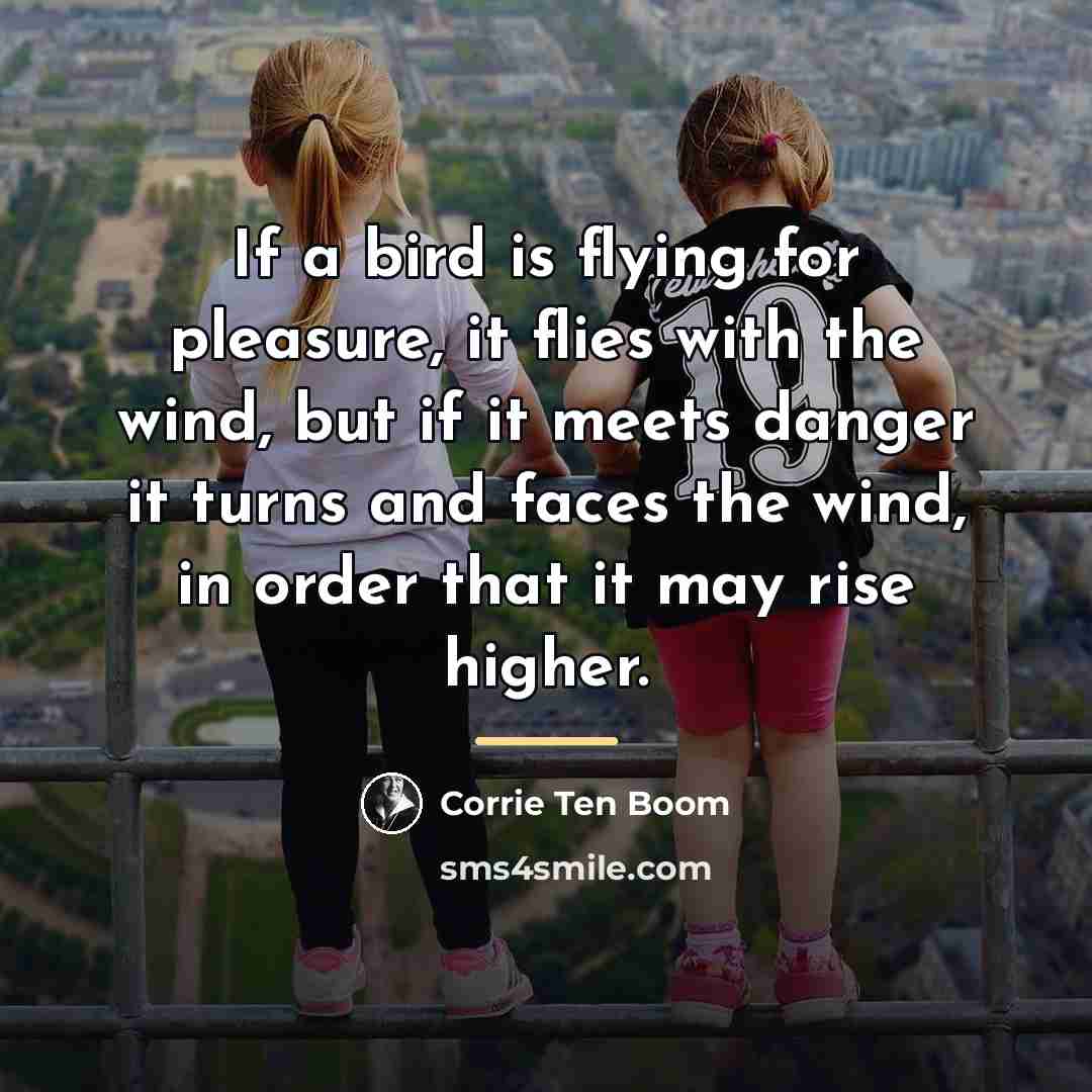 “If a bird is flying for pleasure, it flies with…” quote by Corrie Ten Boom