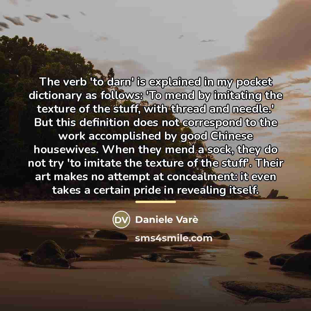 “The verb 'to darn' is explained in my pocket dictionary…” quote by Daniele Vare