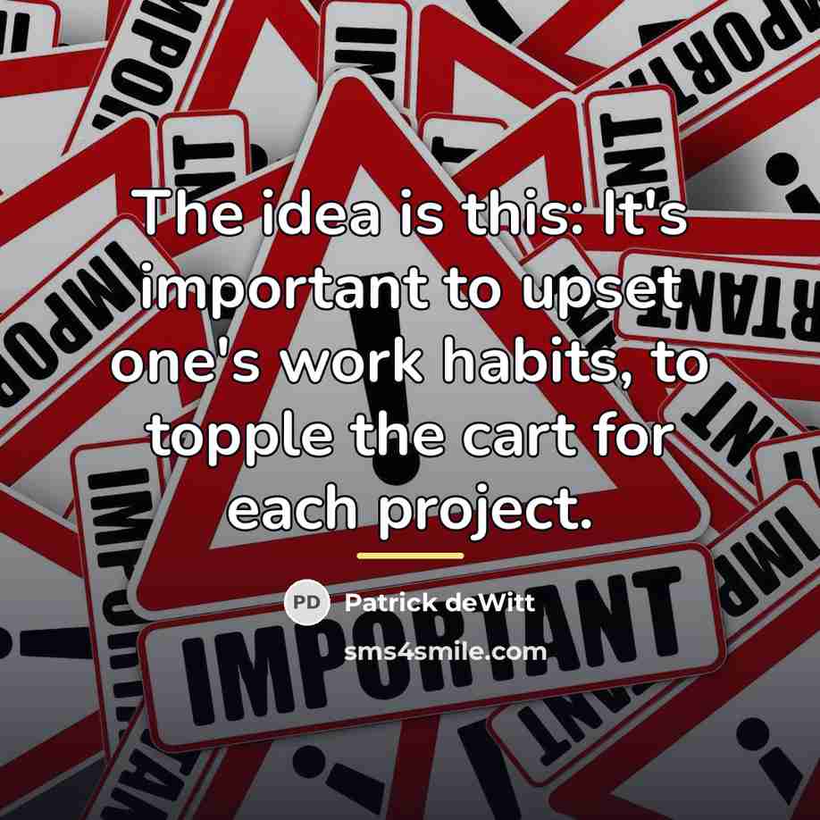 “The idea is this: It's important to upset one's work…” quote by Patrick deWitt
