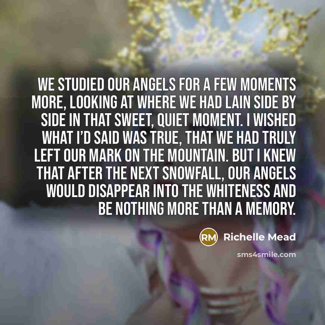 “We studied our angels for a few moments more, looking…” quote by Richelle Mead