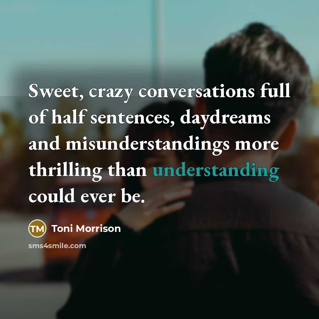 “Sweet, crazy conversations full of half sentences, daydreams and misunderstandings…” quote by Toni Morrison