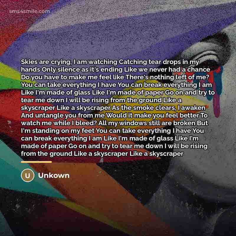 “Skies are crying, I am watching Catching tear drops in…” quote by Unkown
