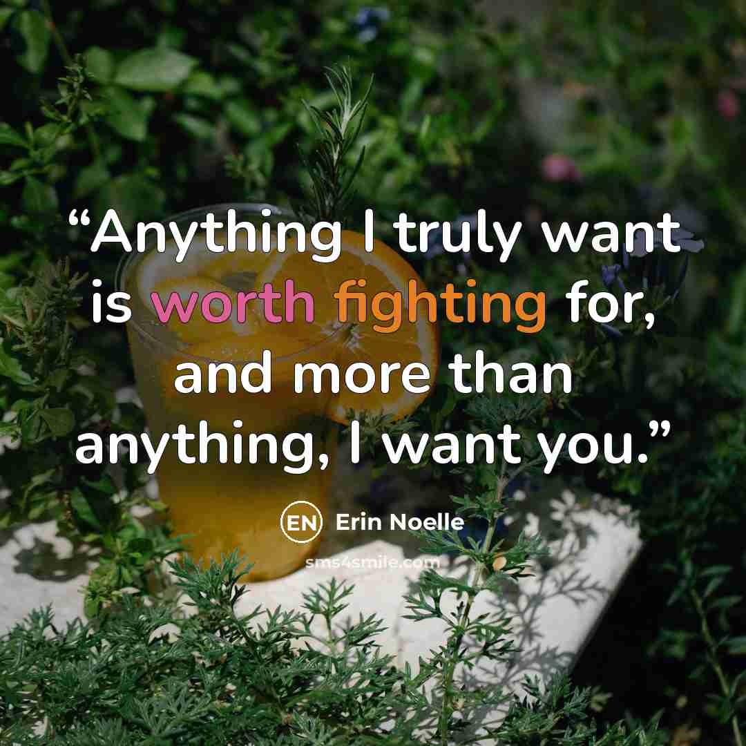 “Anything I truly want is worth fighting for, and more than anything, I want you.” quote by Erin Noelle