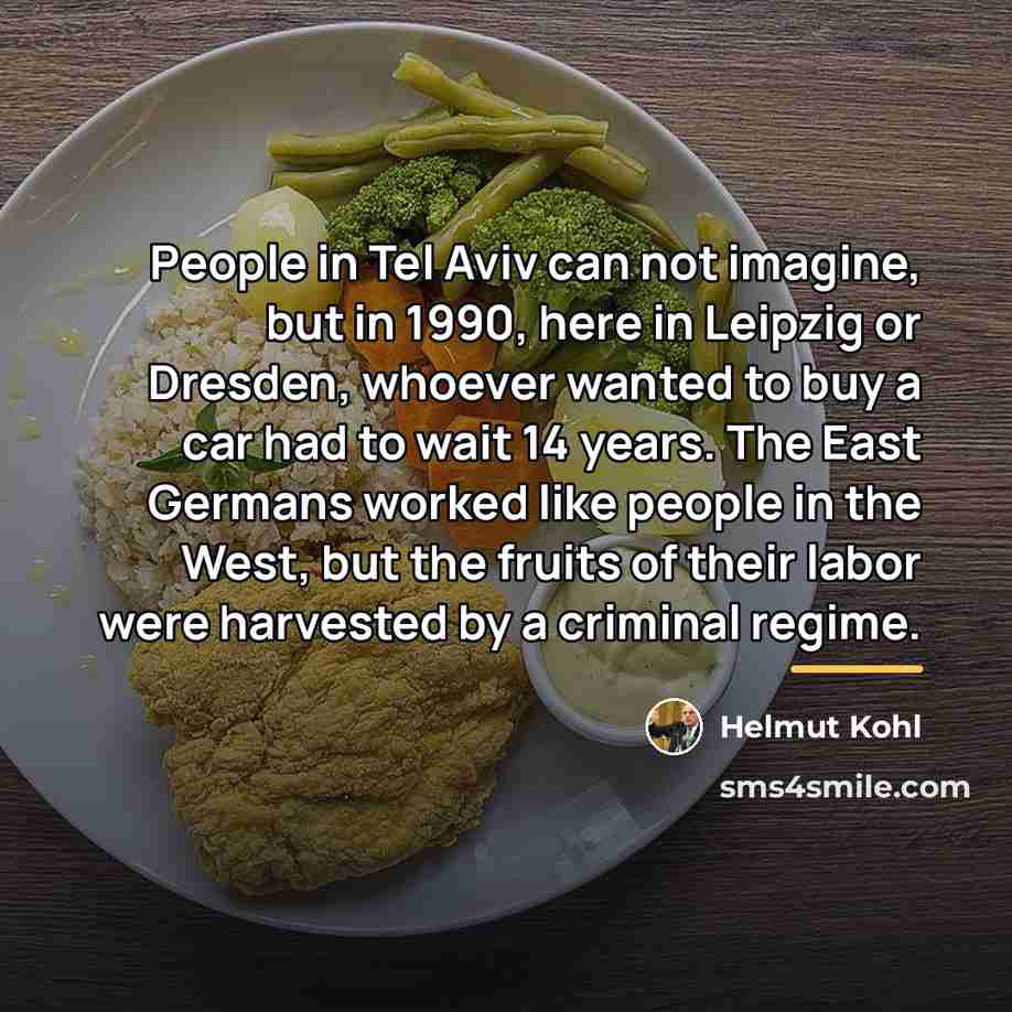 “People in Tel Aviv can not imagine, but in 1990,…” quote by Helmut Kohl