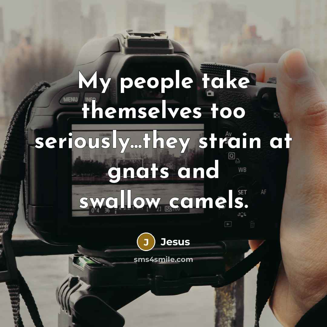 “My people take themselves too seriously...they strain at gnats and…” quote by Jesus