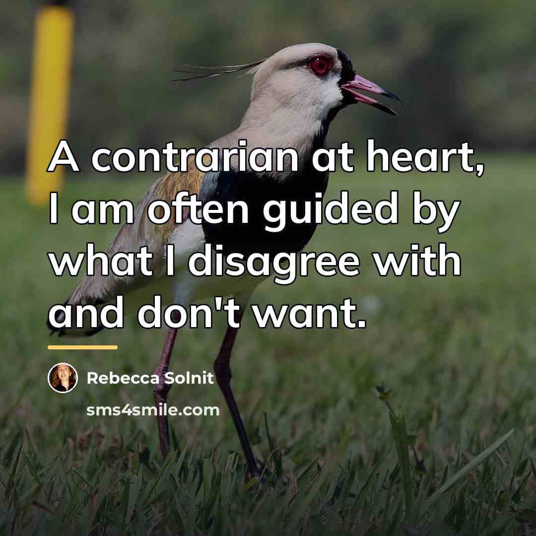 “A contrarian at heart, I am often guided by what…” quote by Rebecca Solnit