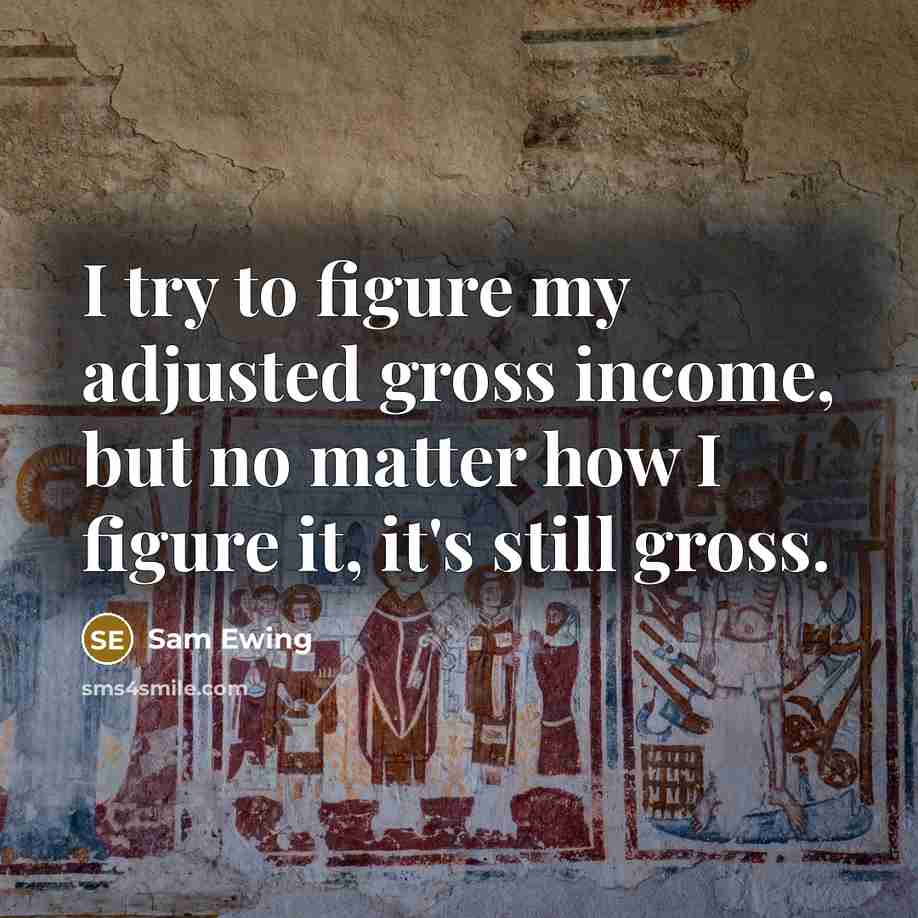 “I try to figure my adjusted gross income, but no…” quote by Sam Ewing