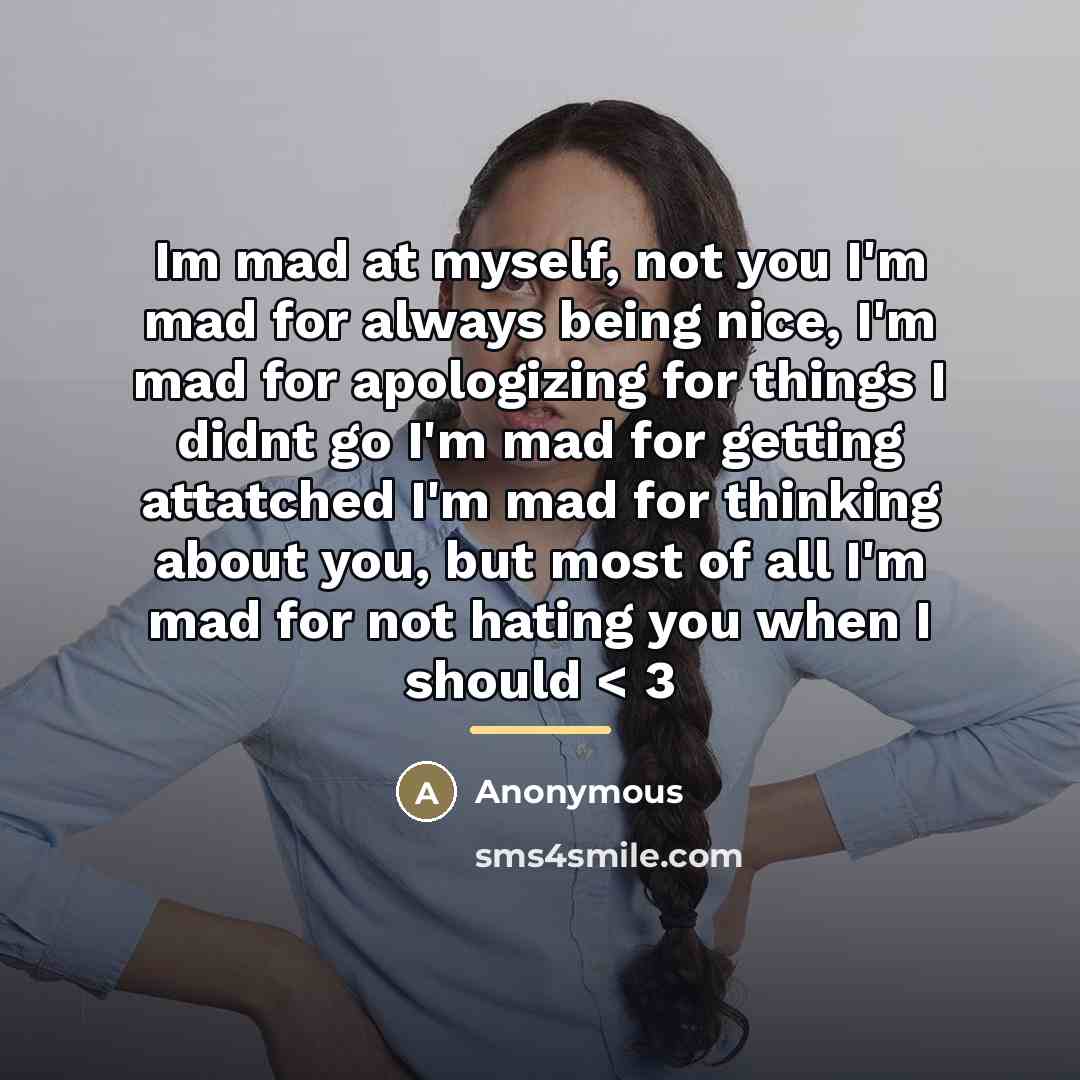 “Im mad at myself, not you I'm mad for always…” quote by Anonymous