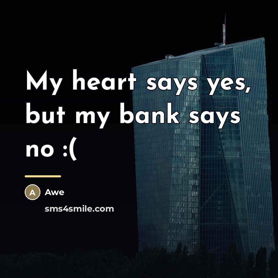 “My heart says yes, but my bank says no :(…” quote by Awe