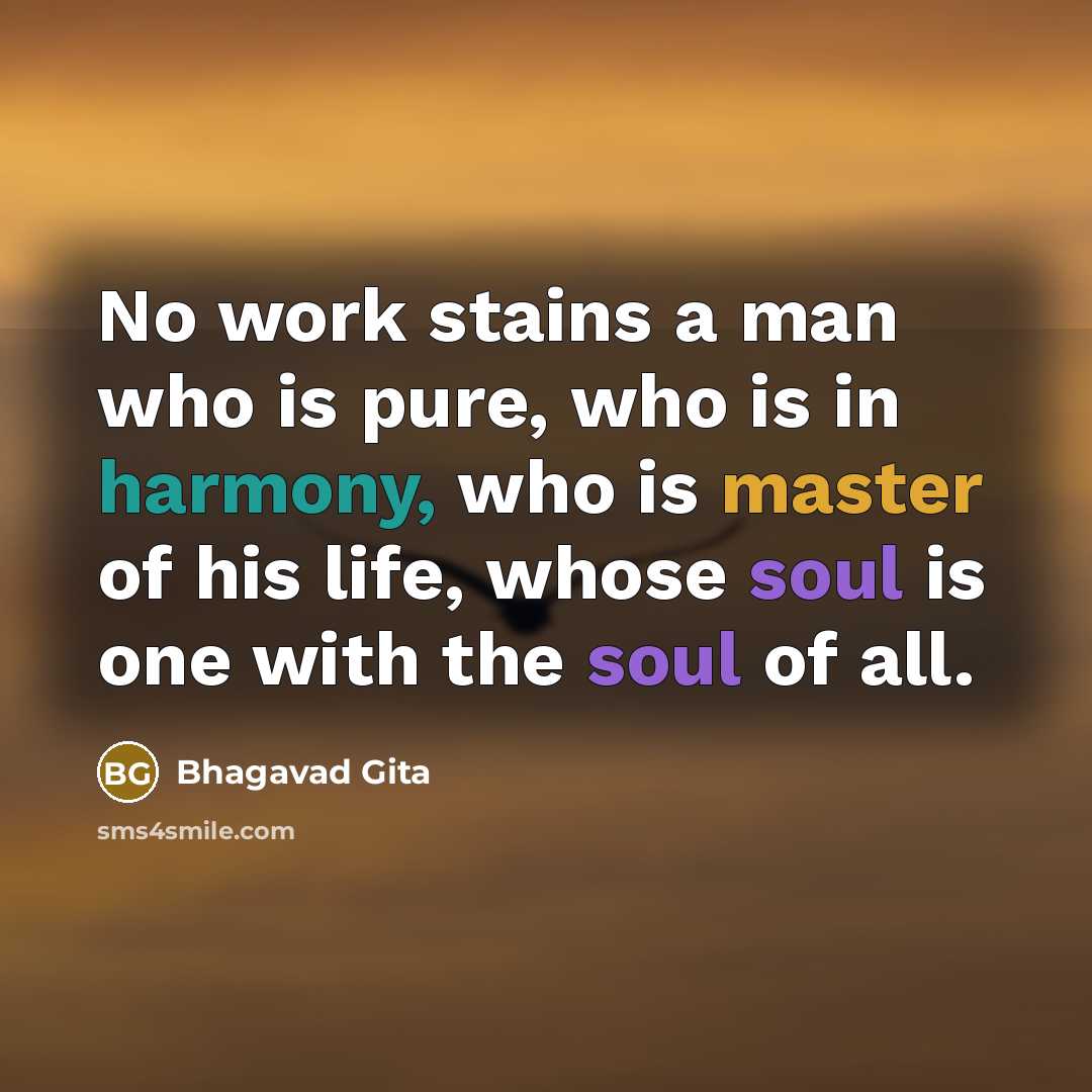 “No work stains a man who is pure, who is…” quote by Bhagavad Gita
