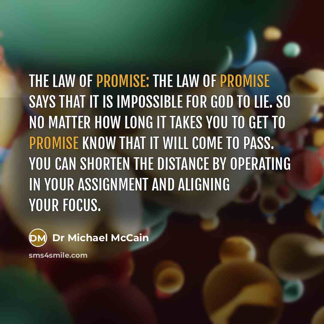 “The Law of Promise: The Law of promise says that…” quote by Dr Michael McCain