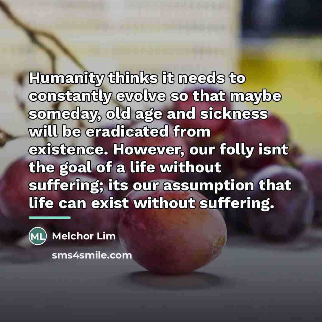 “Humanity thinks it needs to constantly evolve so that maybe…” quote by Melchor Lim