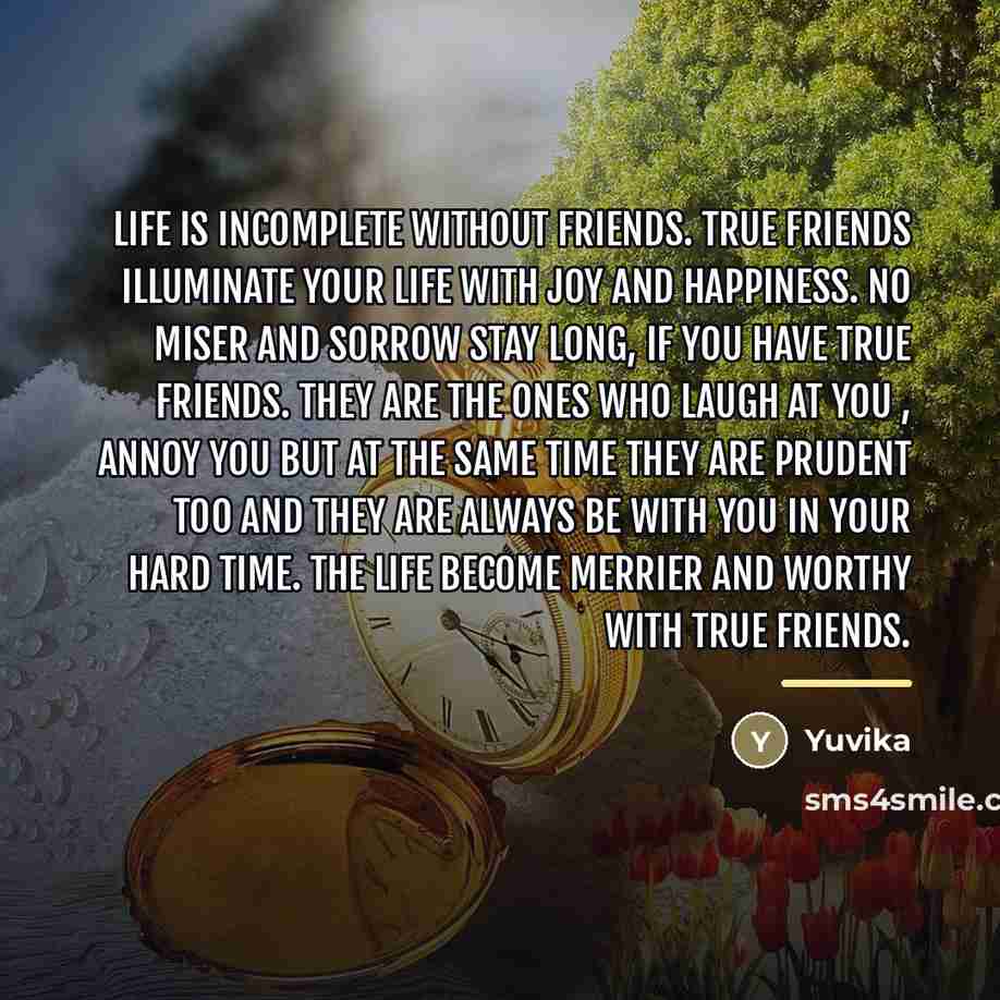 “Life is incomplete without friends. True friends illuminate your life…” quote by Yuvika