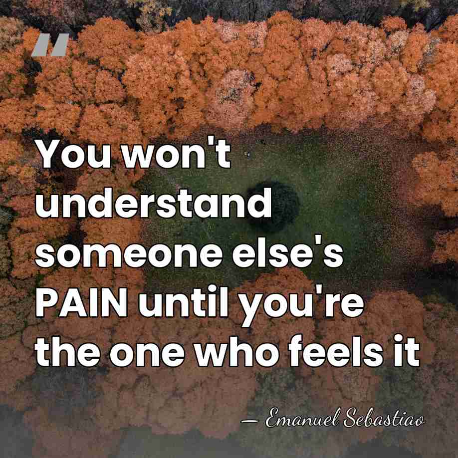 You won't understand someone else's PAIN until you're the one who feels&hellip; - Emanuel Sebastiao
