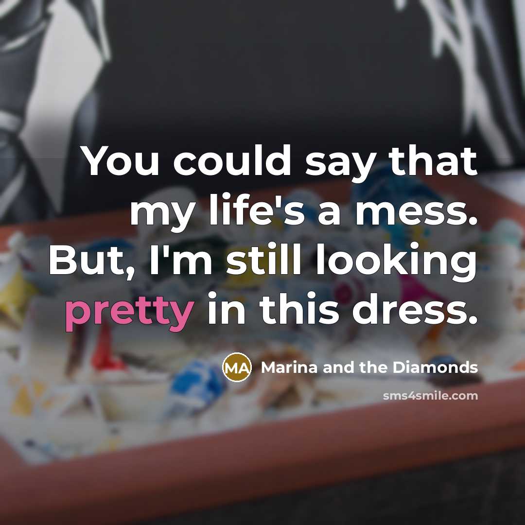 “You could say that my life's a mess. But, I'm still looking pretty in this dress.” quote by Marina and the Diamonds