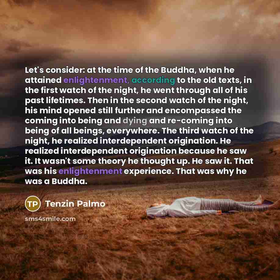 “Let's consider: at the time of the Buddha, when he…” quote by Tenzin Palmo