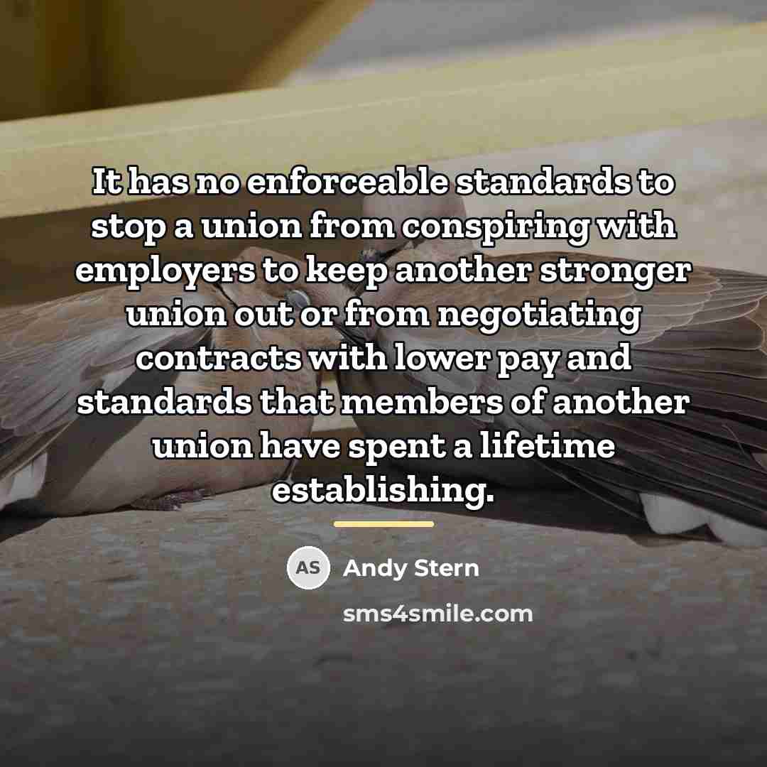 “It has no enforceable standards to stop a union from…” quote by Andy Stern