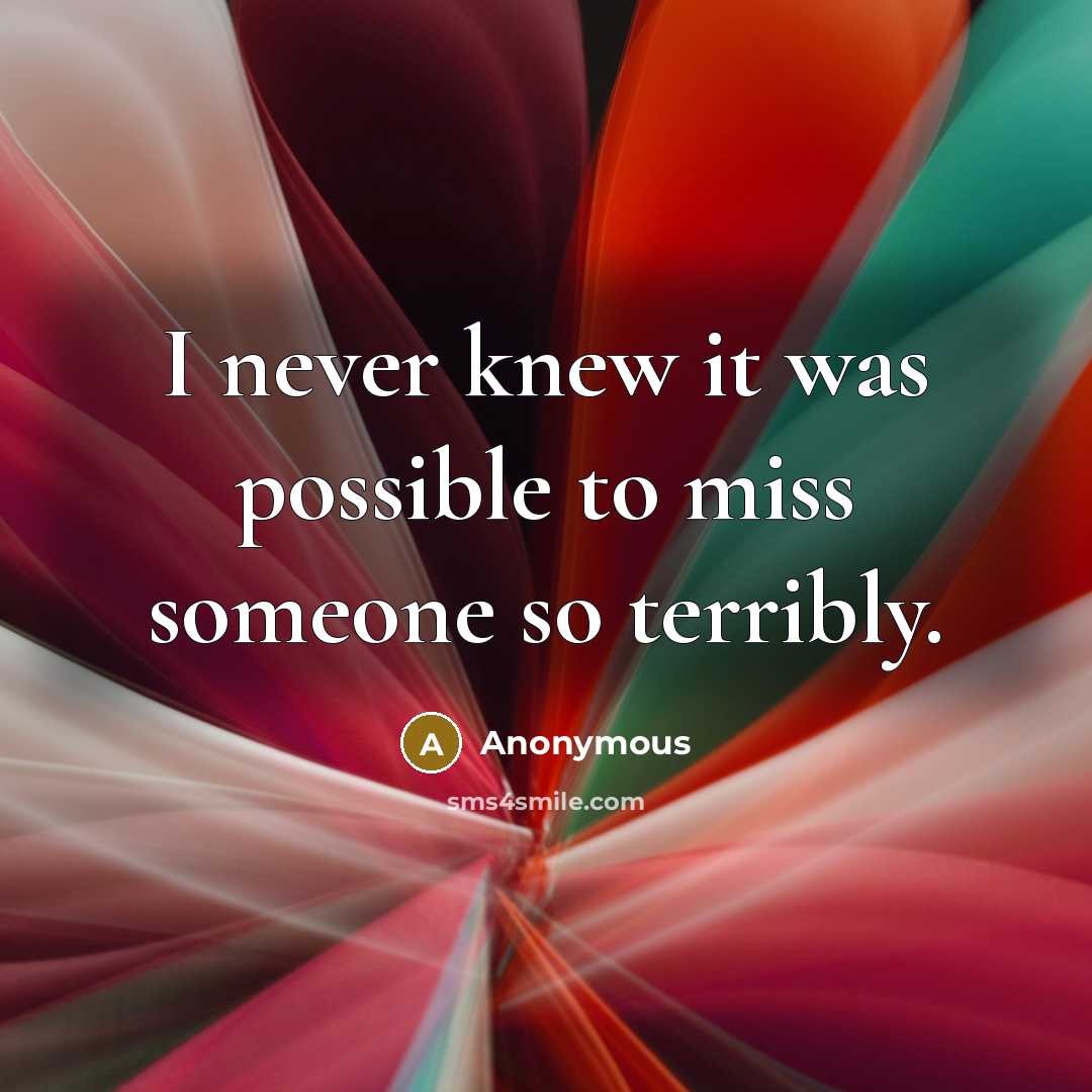 “I never knew it was possible to miss someone so…” quote by Anonymous