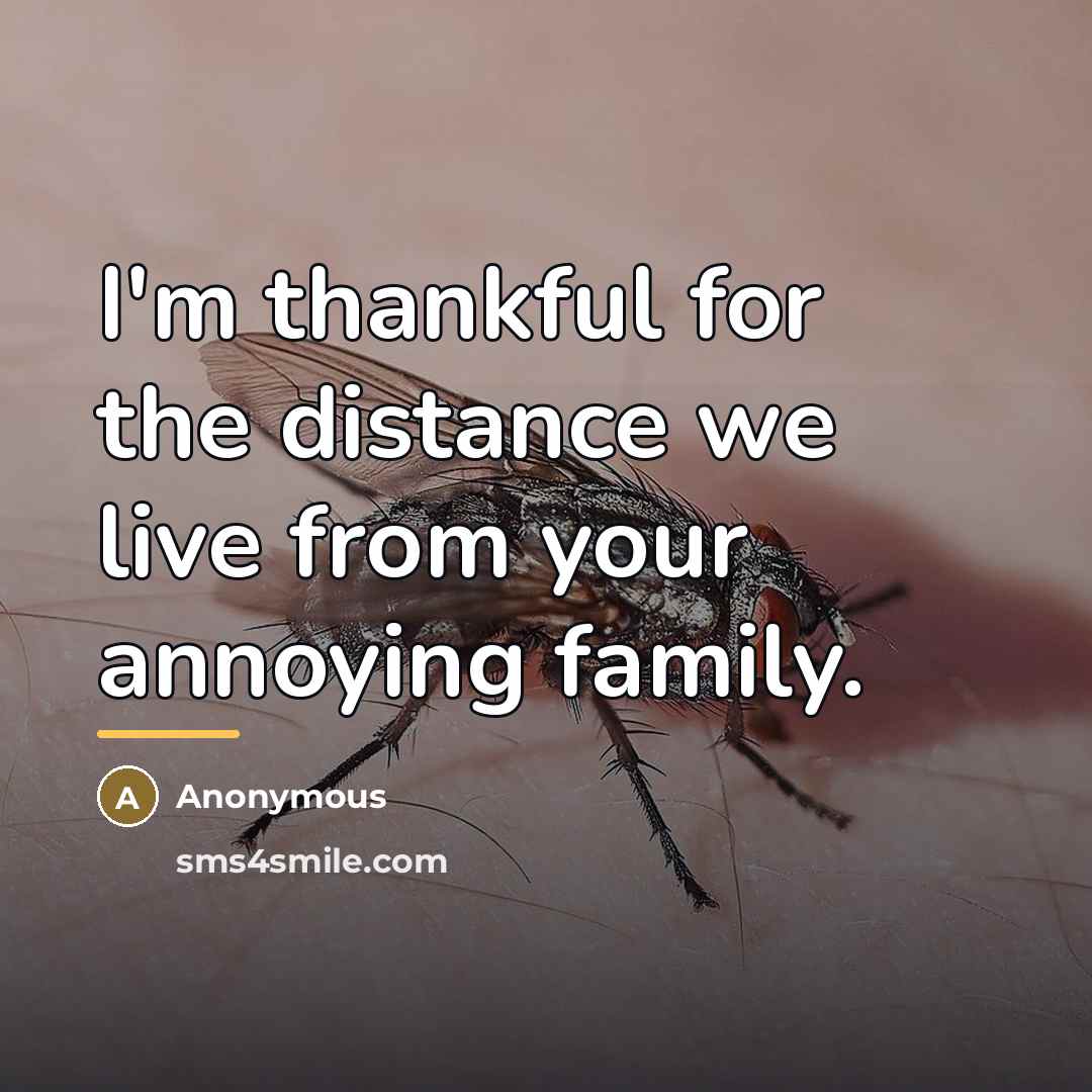 “I'm thankful for the distance we live from your annoying…” quote by Anonymous