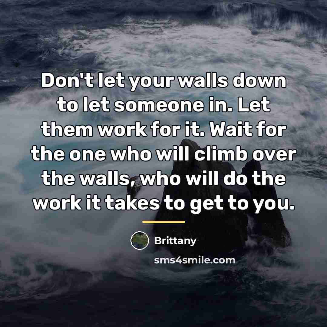 “Don't let your walls down to let someone in. Let…” quote by Brittany
