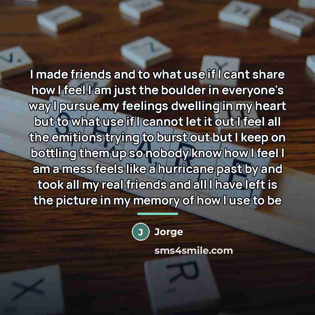 “I made friends and to what use if I cant…” quote by Jorge