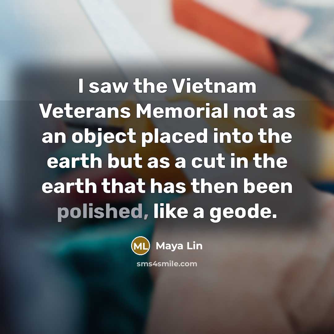 “I saw the Vietnam Veterans Memorial not as an object…” quote by Maya Lin