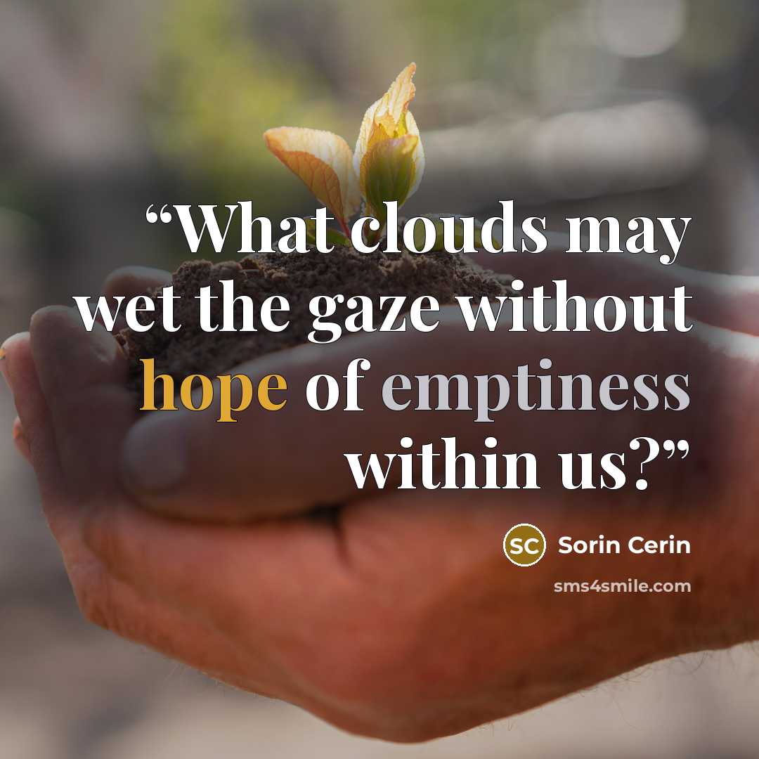 “What clouds may wet the gaze without hope of emptiness within us?” quote by Sorin Cerin