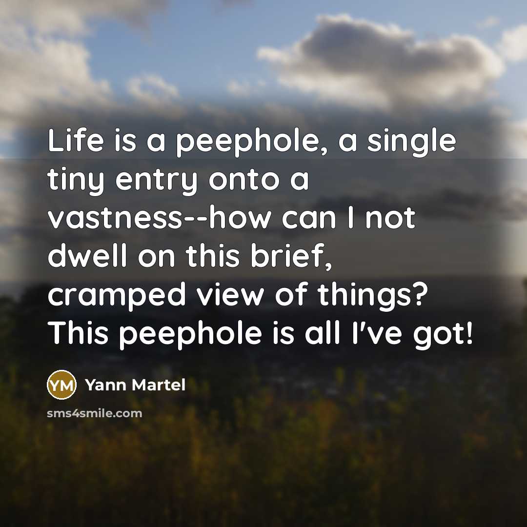 “Life is a peephole, a single tiny entry onto a…” quote by Yann Martel