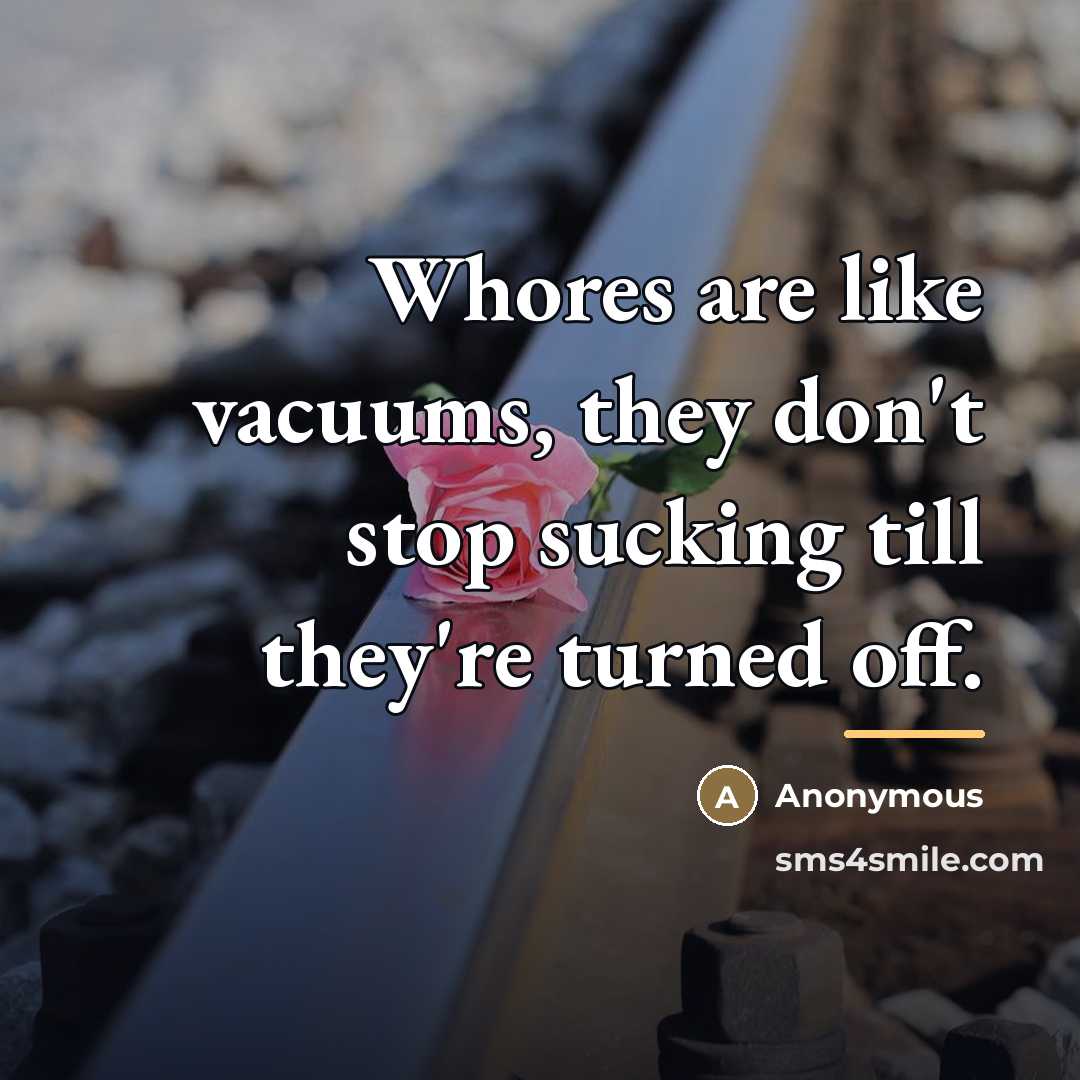 “Whores are like vacuums, they don't stop sucking till they're…” quote by Anonymous