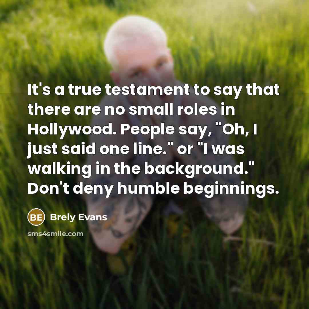 “It's a true testament to say that there are no small roles in Hollywood. People say, "Oh, I just said one line." or "I was walking in the background." Don't deny humble beginnings.” quote by Brely Evans