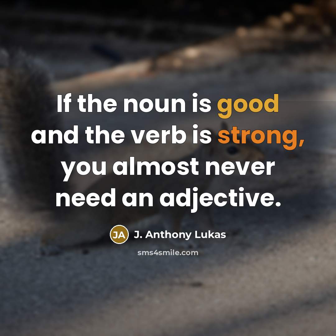 “If the noun is good and the verb is strong,…” quote by J. Anthony Lukas